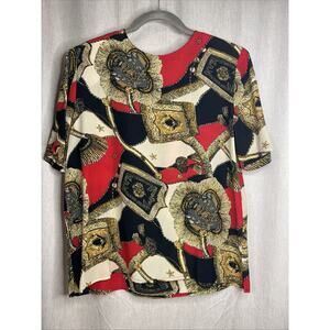 Vintage Christie & Jill Womens Silk Top Size S Old Money Baroque Gold Colorblock